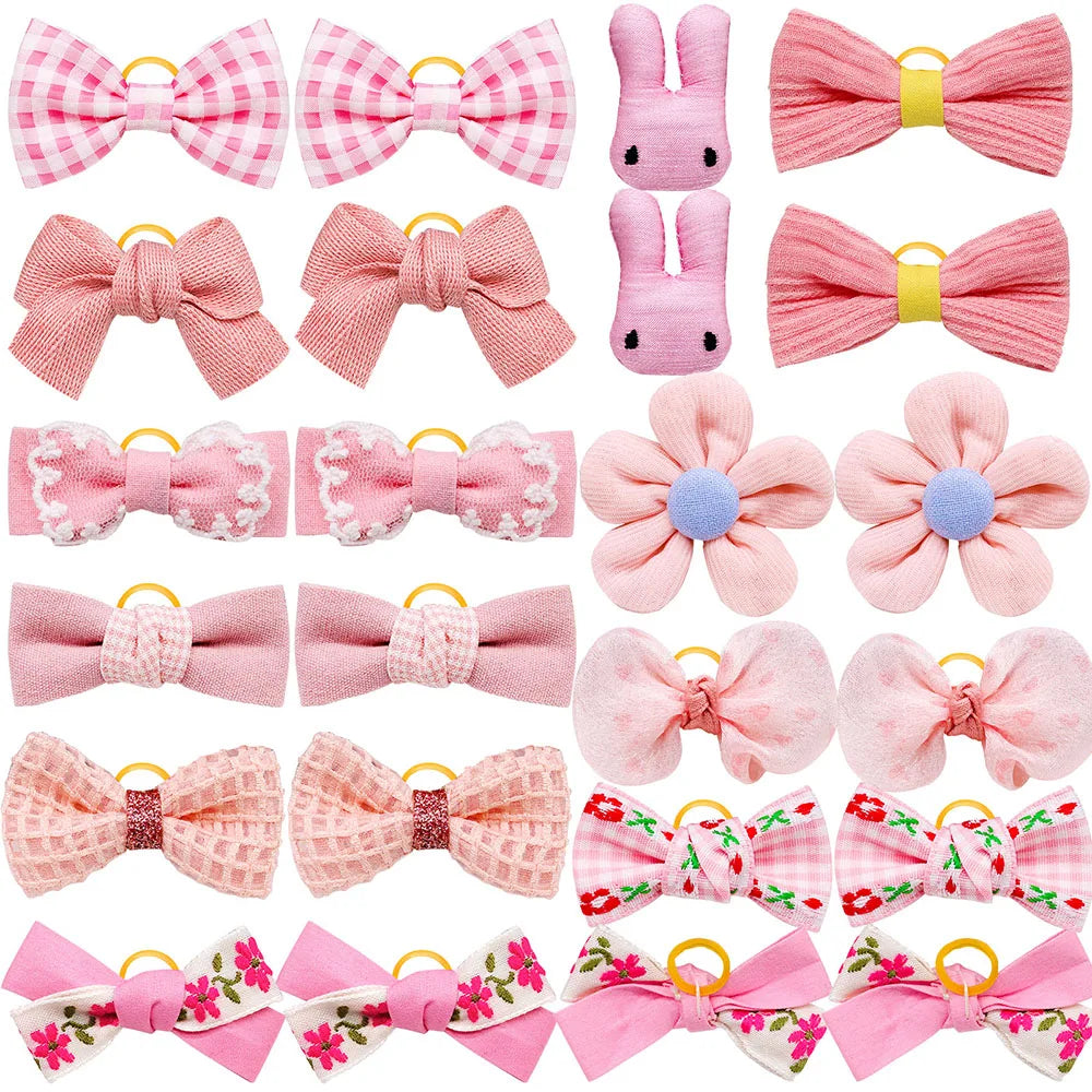 10pcs Pink Style Dog Bowknot Small Dog Hair Bows with Rubber Bands Cat Dog Hair Decorate Pet Grooming Accessories