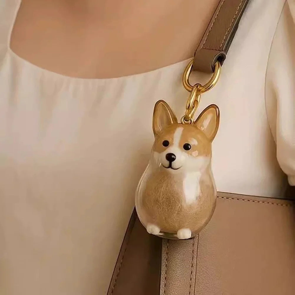 Cute Pet Memorial Healing Pendant Dog Hair Storage Box Transparent Pet Hair Keepsake Pendant Cat/Dog Lover Keyring Accessory