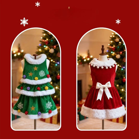 Dog Christmas Dress Christmas Sweater, Pet Xmas Outfits,Pet Fall Clothes for Dogs Girl, Velvet Puppy Dresses, Kitty Cat Apparel