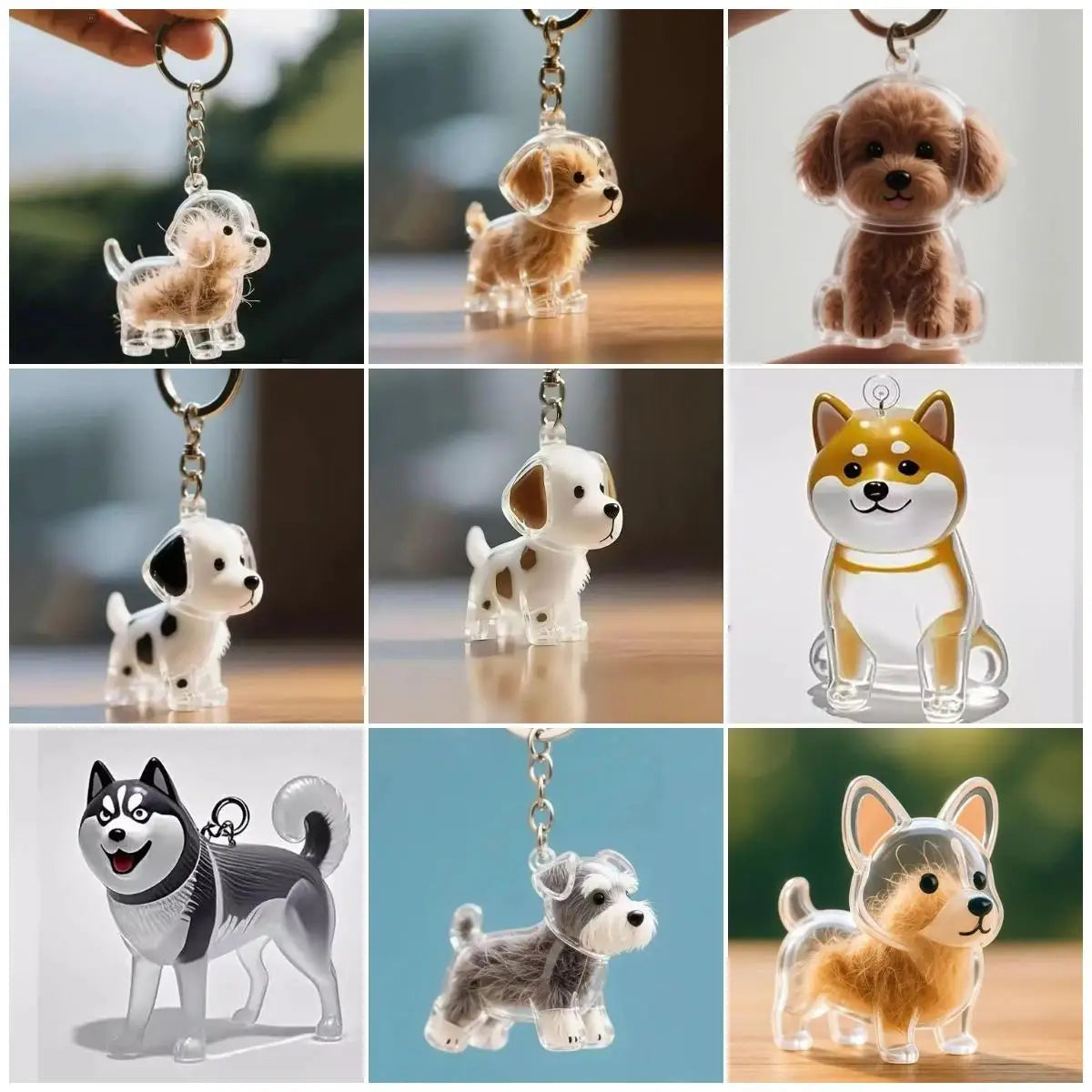 Cute Pet Memorial Healing Pendant Dog Hair Storage Box Transparent Pet Hair Keepsake Pendant Cat/Dog Lover Keyring Accessory