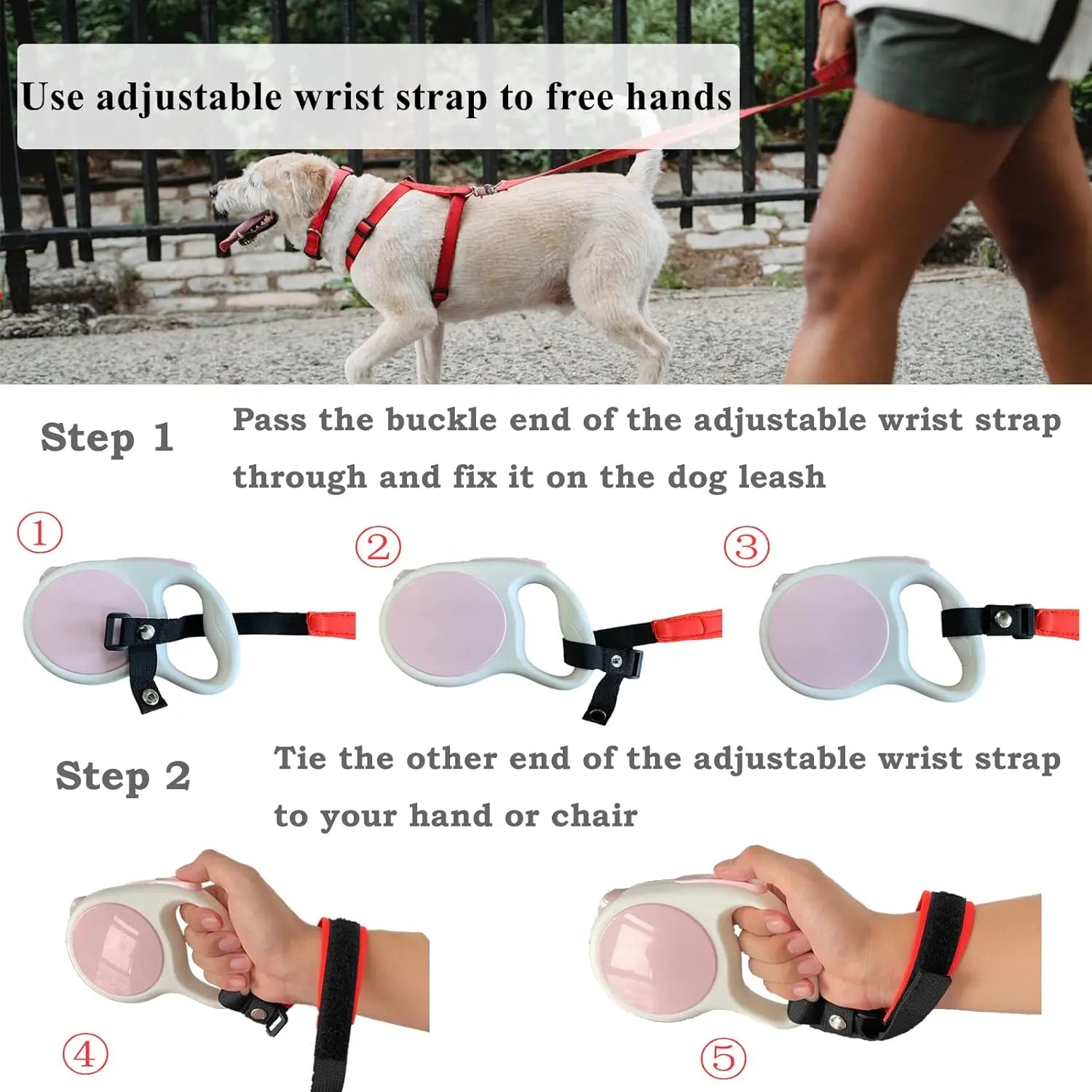 Retractable Dog Leash Add-On Accessory - Hand and Wrist Strap - for Greater Comfort, Loosen Grip for Your Hands and Better Contr