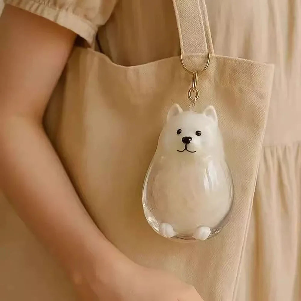 Cute Pet Memorial Healing Pendant Dog Hair Storage Box Transparent Pet Hair Keepsake Pendant Cat/Dog Lover Keyring Accessory