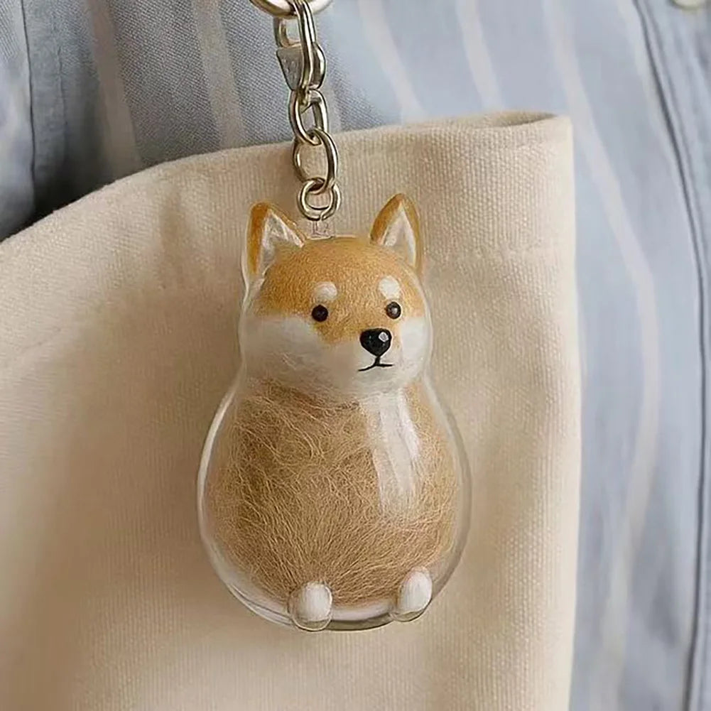 Cute Pet Memorial Healing Pendant Dog Hair Storage Box Transparent Pet Hair Keepsake Pendant Cat/Dog Lover Keyring Accessory