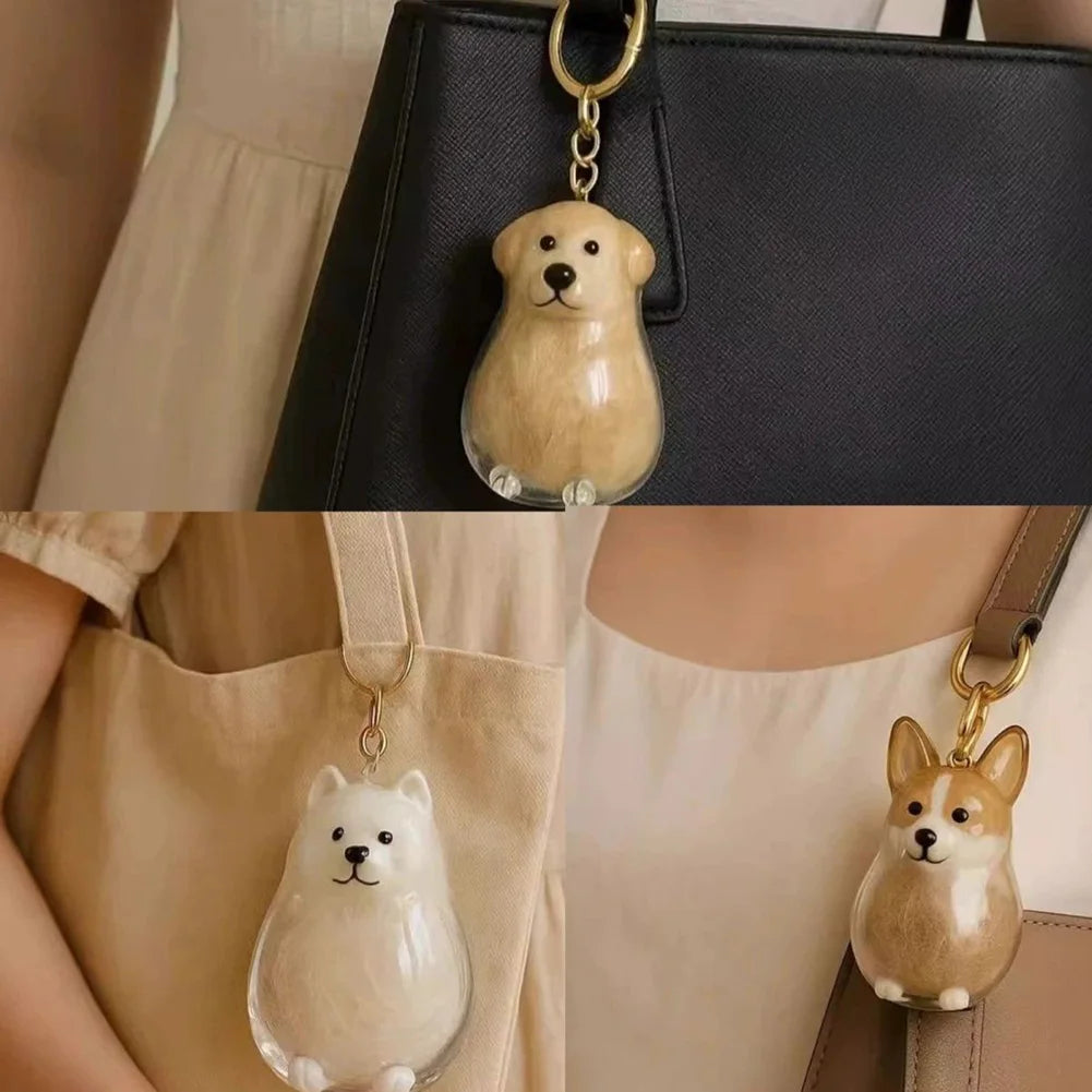 Cute Pet Memorial Healing Pendant Dog Hair Storage Box Transparent Pet Hair Keepsake Pendant Cat/Dog Lover Keyring Accessory