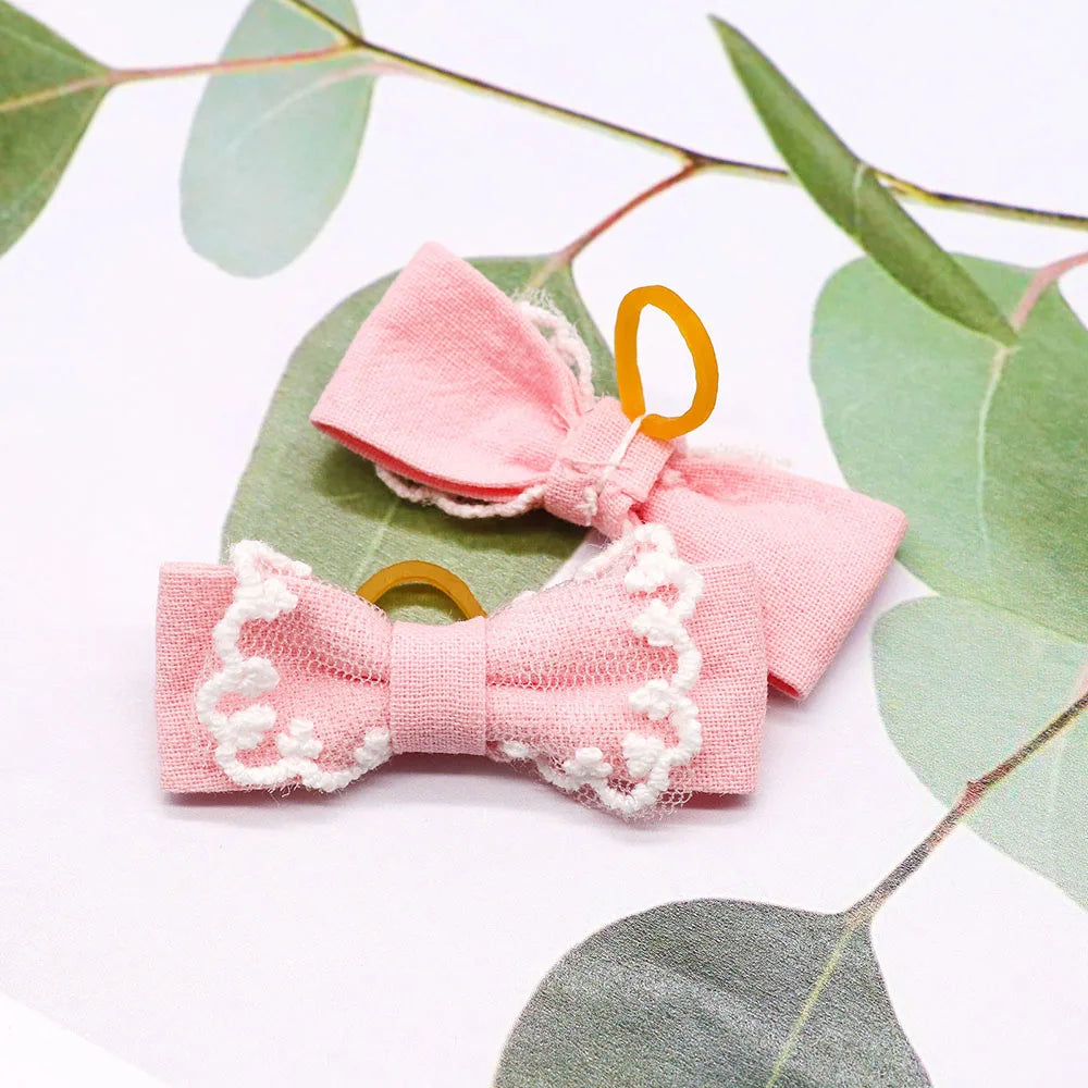 10pcs Pink Style Dog Bowknot Small Dog Hair Bows with Rubber Bands Cat Dog Hair Decorate Pet Grooming Accessories