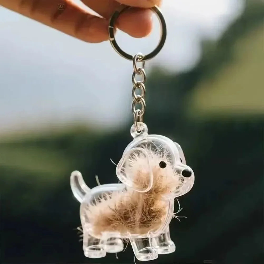 Cute Pet Memorial Healing Pendant Dog Hair Storage Box Transparent Pet Hair Keepsake Pendant Cat/Dog Lover Keyring Accessory